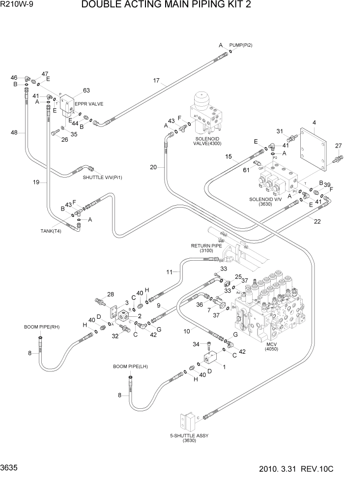 Схема запчастей Hyundai R210W-9 - PAGE 3635 DOUBLE ACTING MAIN PIPING KIT 2 ГИДРАВЛИЧЕСКАЯ СИСТЕМА