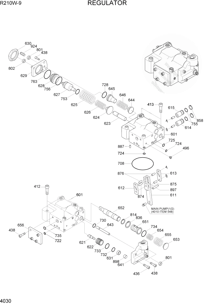 Схема запчастей Hyundai R210W-9 - PAGE 4030 REGULATOR ГИДРАВЛИЧЕСКИЕ КОМПОНЕНТЫ