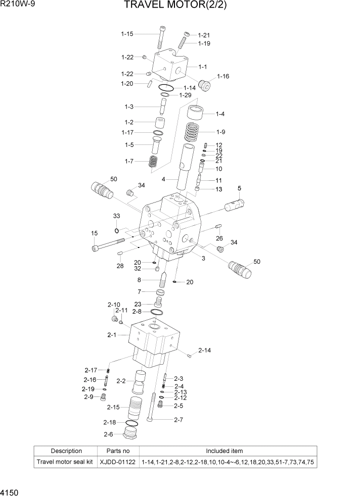 Схема запчастей Hyundai R210W-9 - PAGE 4150 TRAVEL MOTOR(2/2) ГИДРАВЛИЧЕСКИЕ КОМПОНЕНТЫ