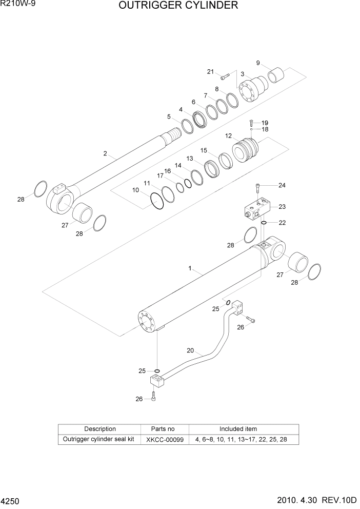 Схема запчастей Hyundai R210W-9 - PAGE 4250 OUTRIGGER CYLINDER ГИДРАВЛИЧЕСКИЕ КОМПОНЕНТЫ