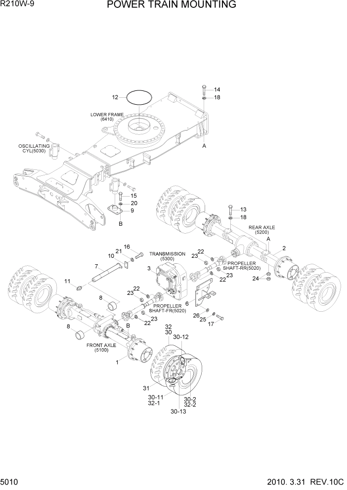 Схема запчастей Hyundai R210W-9 - PAGE 5010 POWER TRAIN MOUNTING ТРАНСМИССИЯ