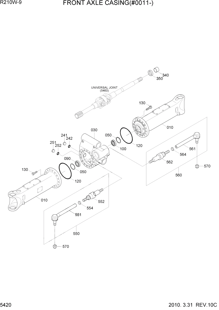 Схема запчастей Hyundai R210W-9 - PAGE 5420 FRONT AXLE CASING(#0011-) ТРАНСМИССИЯ