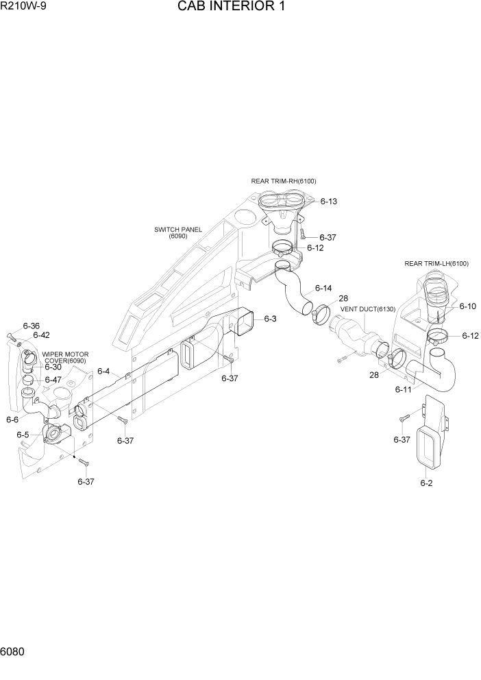 Схема запчастей Hyundai R210W-9 - PAGE 6080 CAB INTERIOR 1 СТРУКТУРА