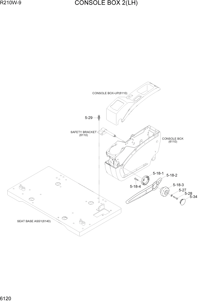 Схема запчастей Hyundai R210W-9 - PAGE 6120 CONSOLE BOX 2(LH) СТРУКТУРА