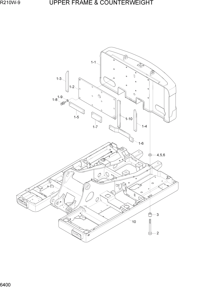 Схема запчастей Hyundai R210W-9 - PAGE 6400 UPPER FRAME & COUNTERWEIGHT СТРУКТУРА