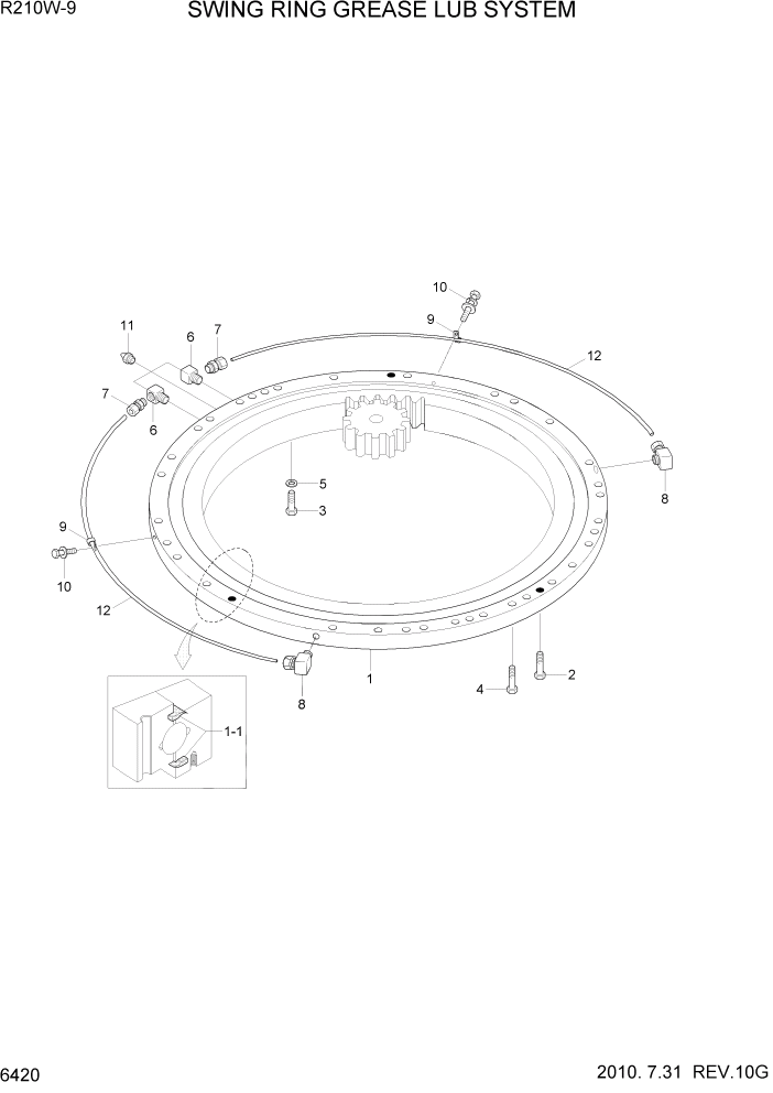 Схема запчастей Hyundai R210W-9 - PAGE 6420 SWING RING GREASE LUB SYSTEM СТРУКТУРА