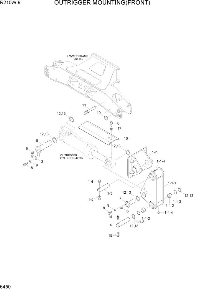 Схема запчастей Hyundai R210W-9 - PAGE 6450 OUTRIGGER MOUNTING(FRONT) СТРУКТУРА