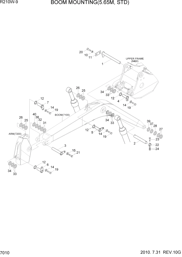 Схема запчастей Hyundai R210W-9 - PAGE 7010 BOOM MOUNTING(5.65M, STD) РАБОЧЕЕ ОБОРУДОВАНИЕ