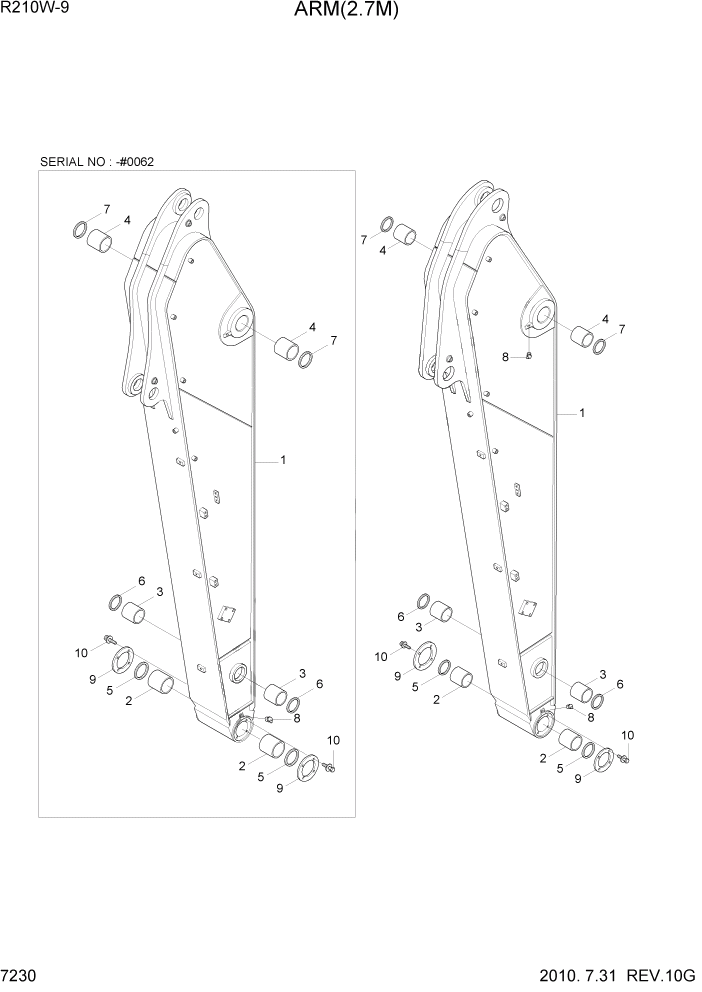 Схема запчастей Hyundai R210W-9 - PAGE 7230 ARM(2.7M) РАБОЧЕЕ ОБОРУДОВАНИЕ