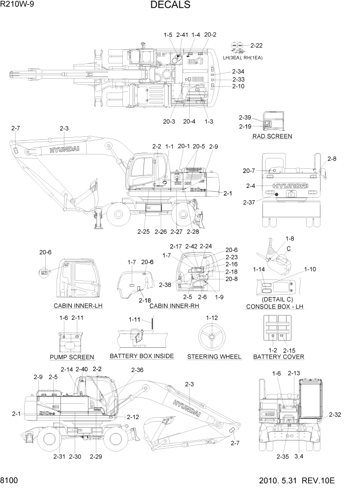 Схема запчастей Hyundai R210W-9 - PAGE 8100 DECALS ДРУГИЕ ЧАСТИ