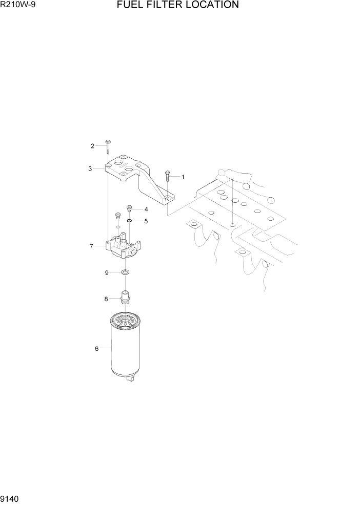 Схема запчастей Hyundai R210W-9 - PAGE 9140 FUEL FILTER LOCATION ДВИГАТЕЛЬ БАЗА