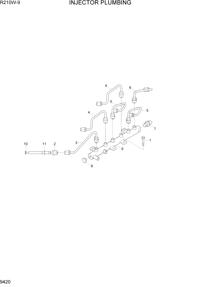 Схема запчастей Hyundai R210W-9 - PAGE 9420 INJECTER PLUMBING ДВИГАТЕЛЬ БАЗА