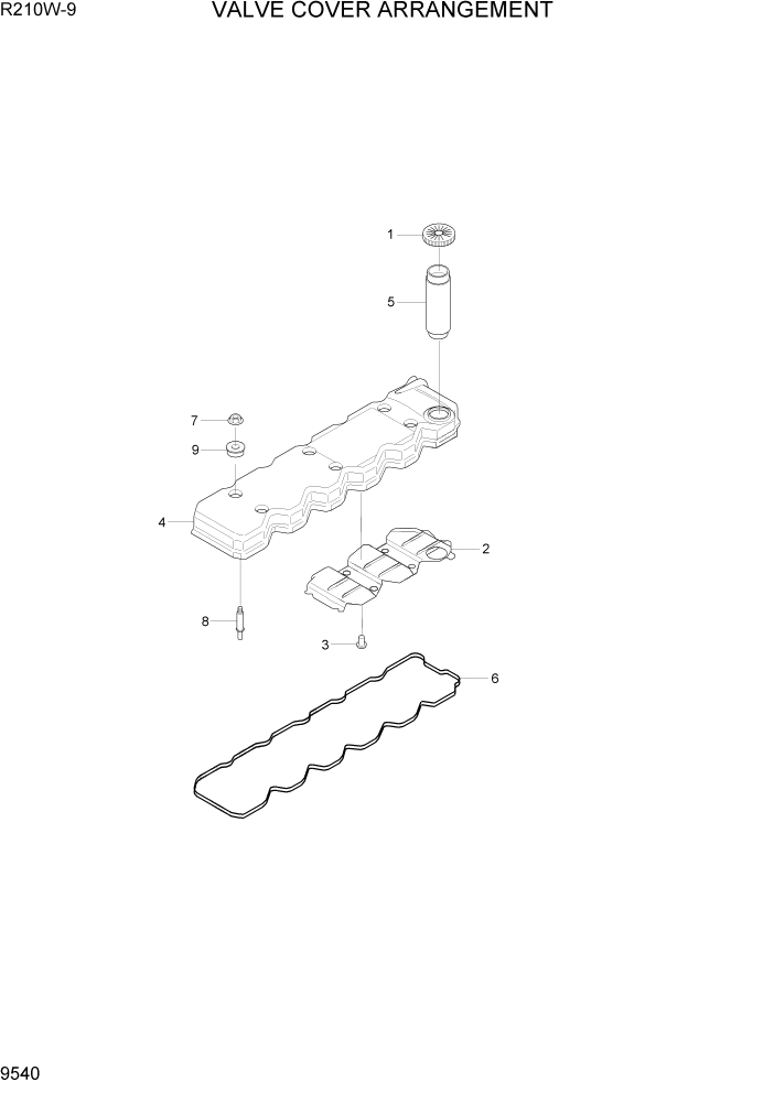 Схема запчастей Hyundai R210W-9 - PAGE 9540 VALVE COVER ARRANGEMENT ДВИГАТЕЛЬ БАЗА