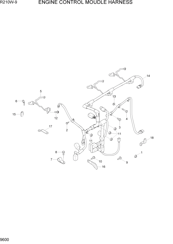 Схема запчастей Hyundai R210W-9 - PAGE 9600 ENGINE CONTROL MODULE HARNESS ДВИГАТЕЛЬ БАЗА