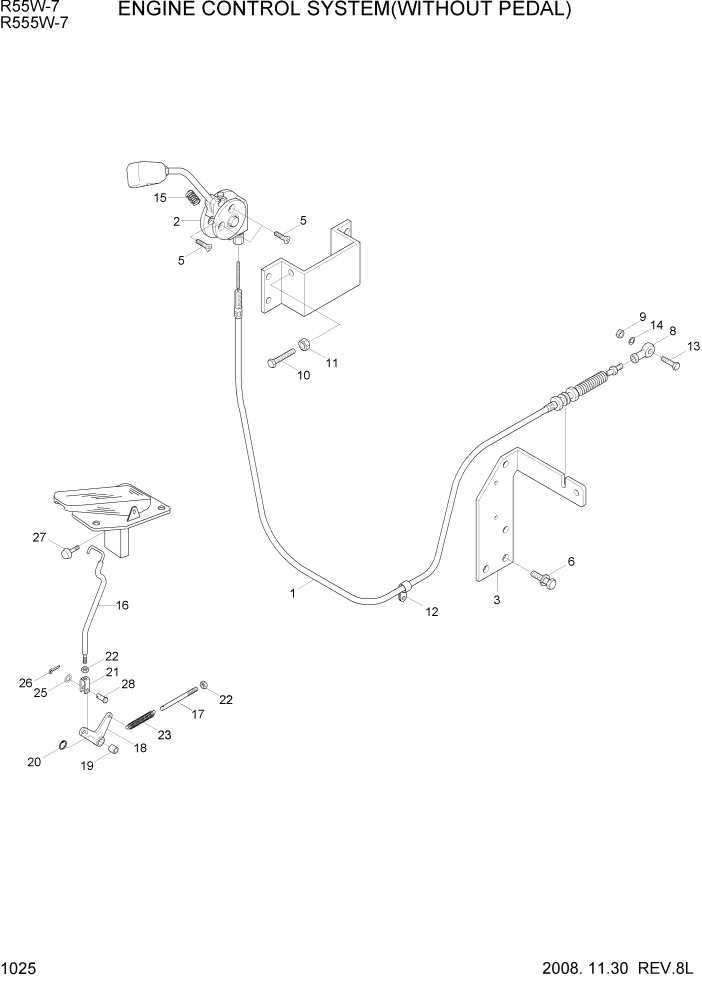 Схема запчастей Hyundai R55W7 - PAGE 1025 ENGINE CONTROL SYSTEM(WITHOUT PEDAL) СИСТЕМА ДВИГАТЕЛЯ