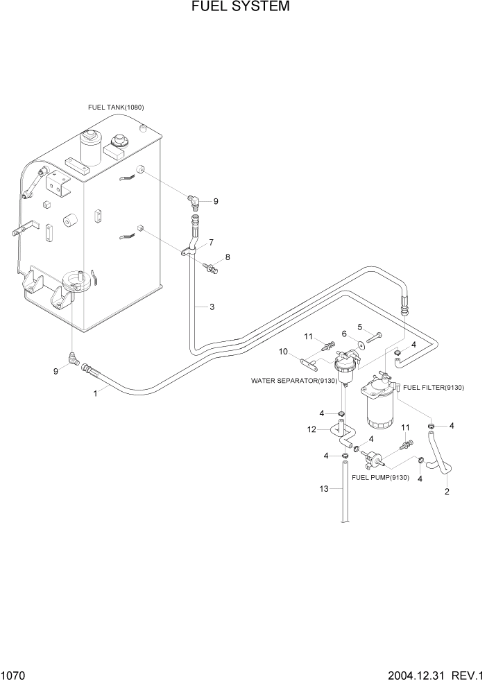 Схема запчастей Hyundai R55W7 - PAGE 1070 FUEL SYSTEM СИСТЕМА ДВИГАТЕЛЯ