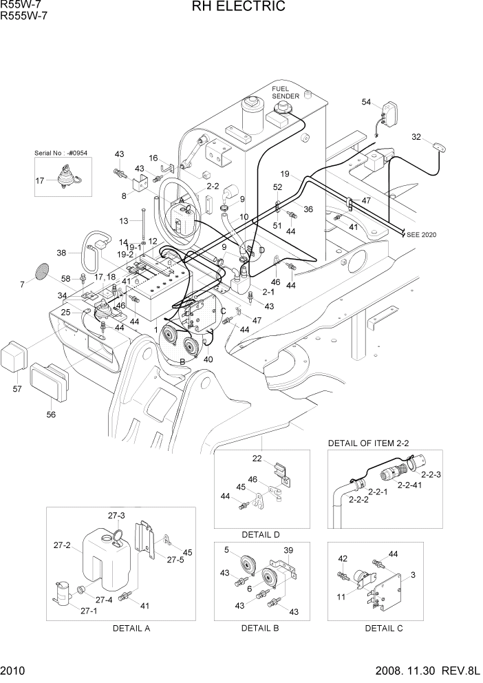 Схема запчастей Hyundai R55W7 - PAGE 2010 RH ELECTRIC ЭЛЕКТРИЧЕСКАЯ СИСТЕМА