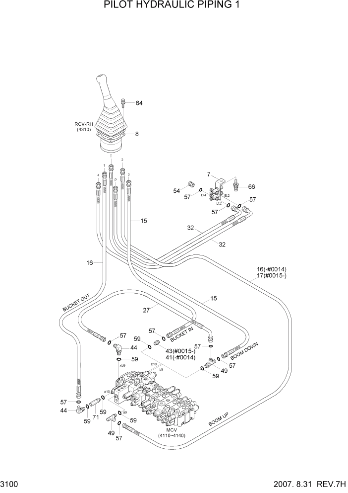 Схема запчастей Hyundai R55W7 - PAGE 3100 PILOT HYDRAULIC PIPING 1 ГИДРАВЛИЧЕСКАЯ СИСТЕМА