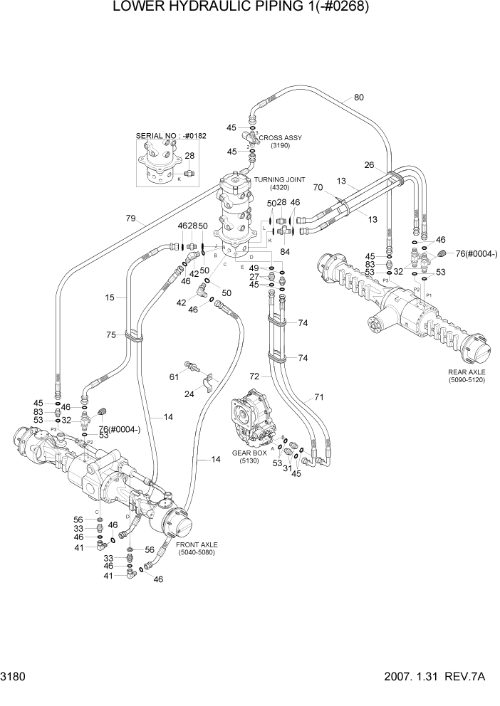 Схема запчастей Hyundai R55W7 - PAGE 3180 LOWER HYDRAULIC PIPING 1(-#0268) ГИДРАВЛИЧЕСКАЯ СИСТЕМА