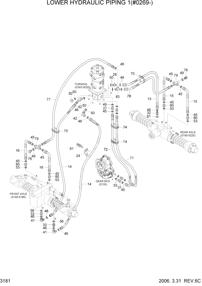 Схема запчастей Hyundai R55W7 - PAGE 3181 LOWER HYDRAULIC PIPING 1(#0269-) ГИДРАВЛИЧЕСКАЯ СИСТЕМА