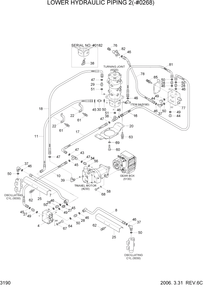 Схема запчастей Hyundai R55W7 - PAGE 3190 LOWER HYDRAULIC PIPING 2(-#0268) ГИДРАВЛИЧЕСКАЯ СИСТЕМА