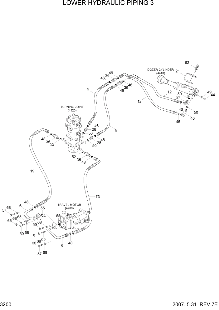 Схема запчастей Hyundai R55W7 - PAGE 3200 LOWER HYDRAULIC PIPING 3 ГИДРАВЛИЧЕСКАЯ СИСТЕМА