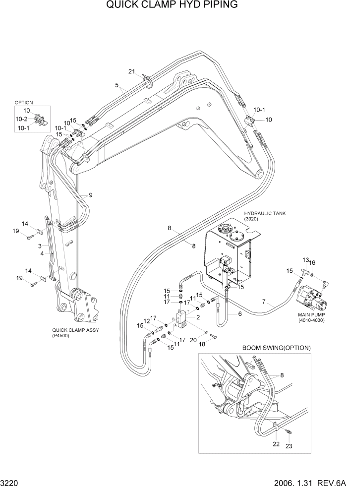 Схема запчастей Hyundai R55W7 - PAGE 3220 QUICK CLAMP HYD PIPING ГИДРАВЛИЧЕСКАЯ СИСТЕМА