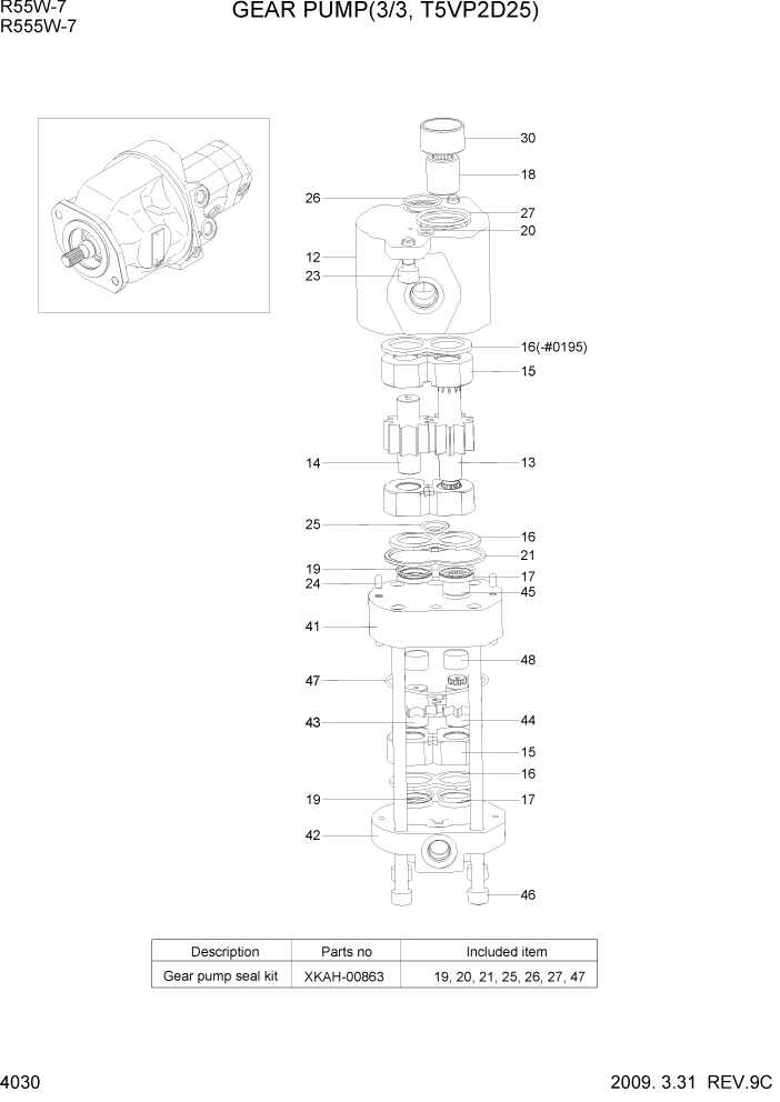 Схема запчастей Hyundai R55W7 - PAGE 4030 GEAR PUMP(3/3, T5VP2D25) ГИДРАВЛИЧЕСКИЕ КОМПОНЕНТЫ