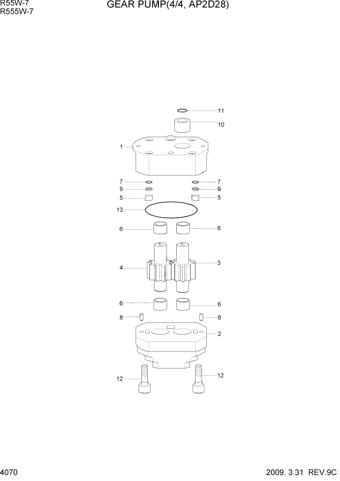 Схема запчастей Hyundai R55W7 - PAGE 4070 GEAR PUMP(4/4, AP2D28) ГИДРАВЛИЧЕСКИЕ КОМПОНЕНТЫ