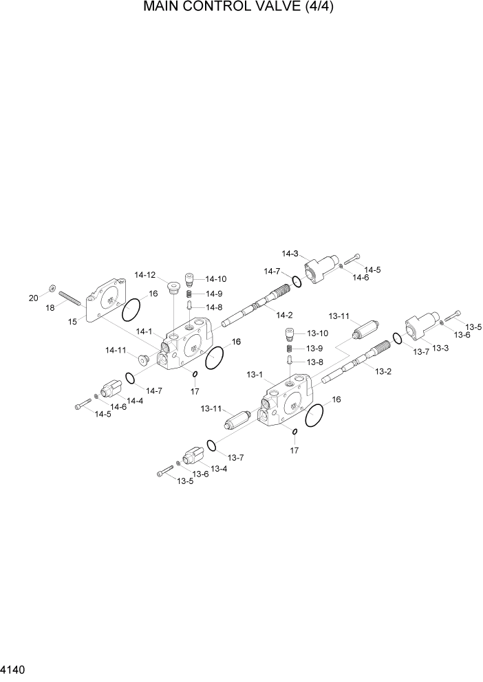 Схема запчастей Hyundai R55W7 - PAGE 4140 MAIN CONTROL VALVE(4/4) ГИДРАВЛИЧЕСКИЕ КОМПОНЕНТЫ