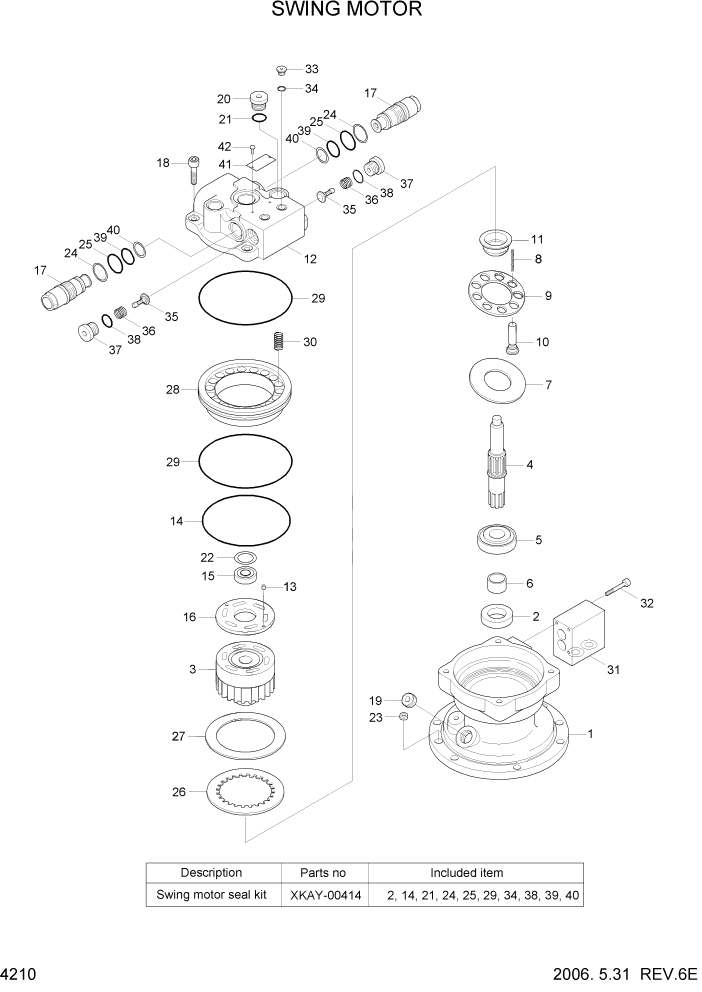 Схема запчастей Hyundai R55W7 - PAGE 4210 SWING MOTOR ГИДРАВЛИЧЕСКИЕ КОМПОНЕНТЫ