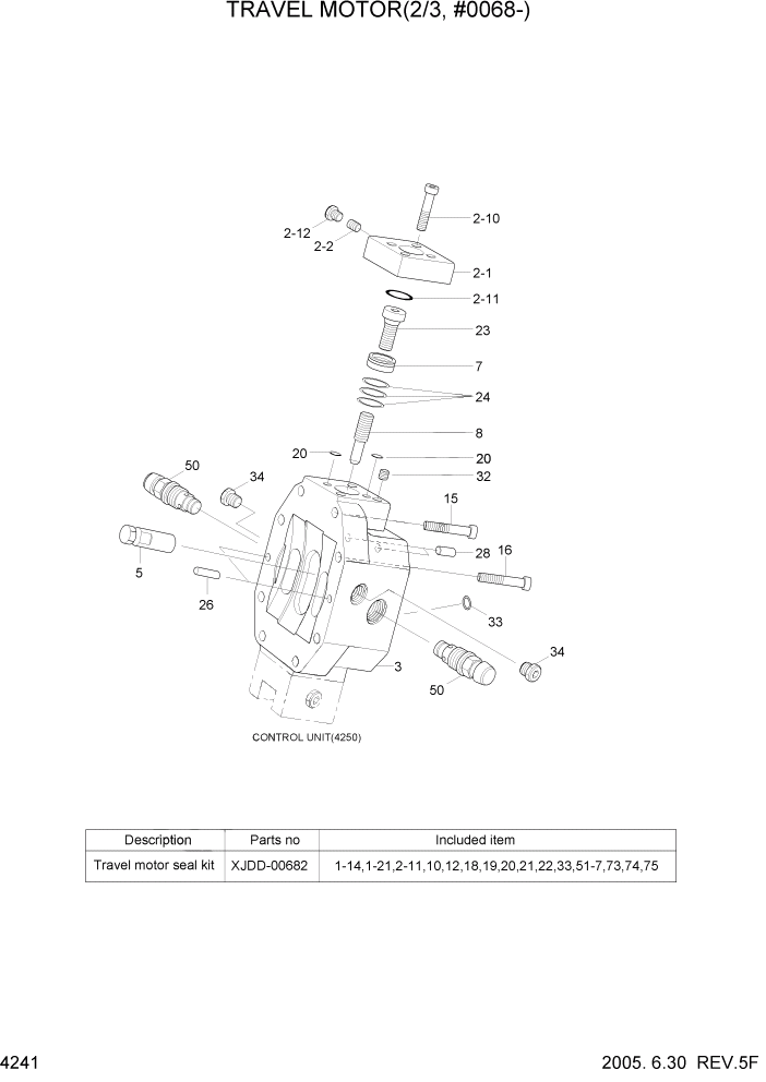 Схема запчастей Hyundai R55W7 - PAGE 4241 TRAVEL MOTOR(2/3, #0068-) ГИДРАВЛИЧЕСКИЕ КОМПОНЕНТЫ