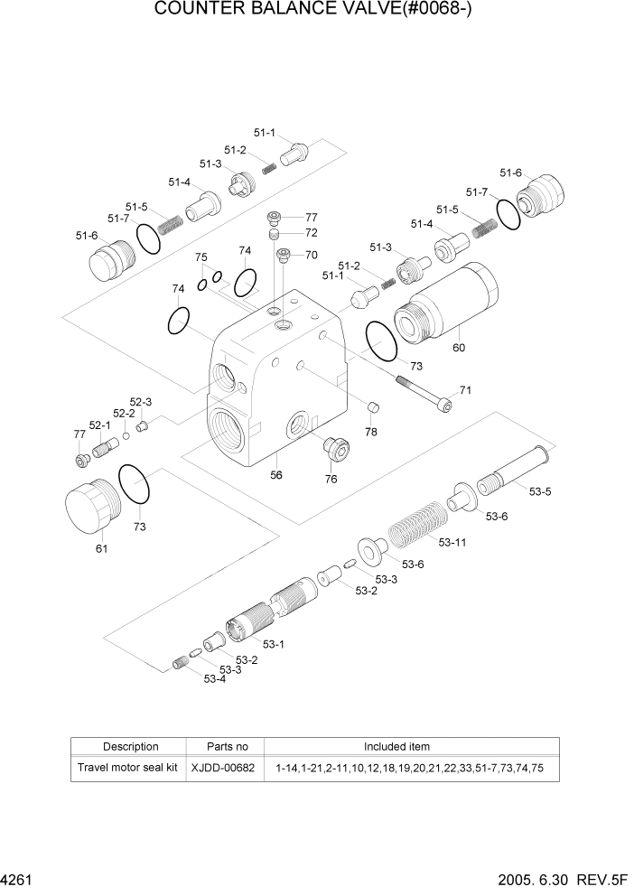 Схема запчастей Hyundai R55W7 - PAGE 4261 COUNTER BALANCE VALVE(#0068-) ГИДРАВЛИЧЕСКИЕ КОМПОНЕНТЫ