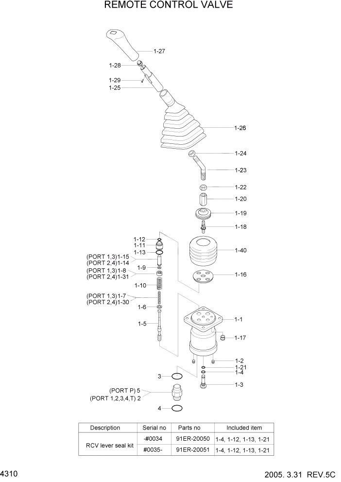 Схема запчастей Hyundai R55W7 - PAGE 4310 REMOTE CONTROL LEVER ГИДРАВЛИЧЕСКИЕ КОМПОНЕНТЫ