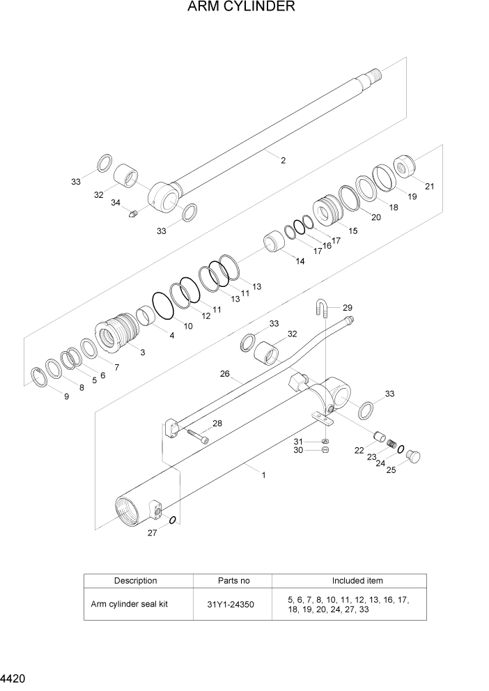 Схема запчастей Hyundai R55W7 - PAGE 4420 ARM CYLINDER ГИДРАВЛИЧЕСКИЕ КОМПОНЕНТЫ