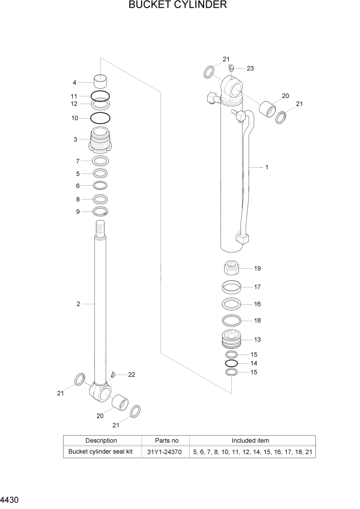 Схема запчастей Hyundai R55W7 - PAGE 4430 BUCKET CYLINDER ГИДРАВЛИЧЕСКИЕ КОМПОНЕНТЫ