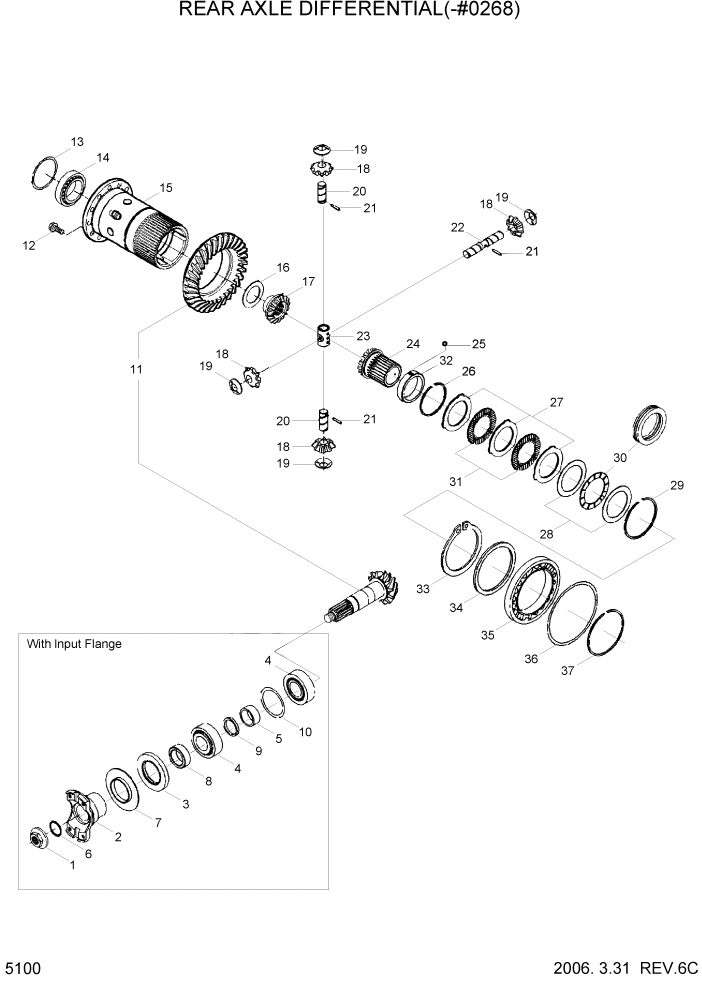 Схема запчастей Hyundai R55W7 - PAGE 5100 REAR AXLE DIFFERENTIAL(-#0268) ТРАНСМИССИЯ