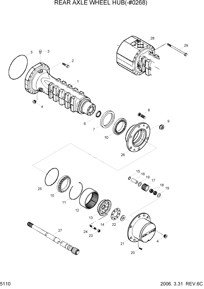 Схема запчастей Hyundai R55W7 - PAGE 5110 REAR AXLE WHEEL HUB(-#0268) ТРАНСМИССИЯ