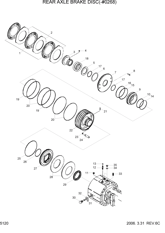 Схема запчастей Hyundai R55W7 - PAGE 5120 REAR AXLE BRAKE DISC(-#0268) ТРАНСМИССИЯ