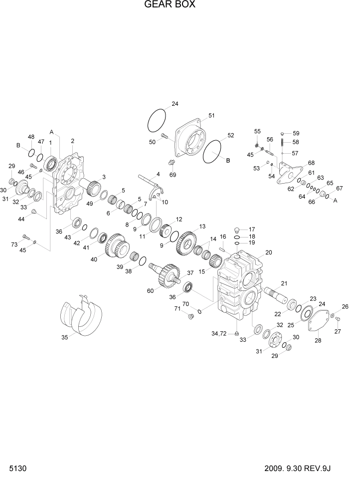 Схема запчастей Hyundai R55W7 - PAGE 5130 GEAR BOX ТРАНСМИССИЯ