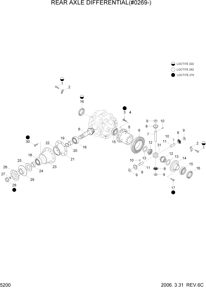 Схема запчастей Hyundai R55W7 - PAGE 5200 REAR AXLE DIFFERENTIAL(#0269-) ТРАНСМИССИЯ