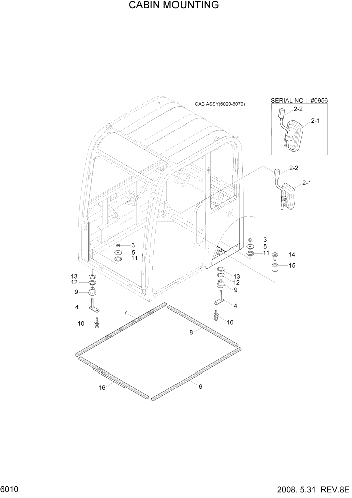 Схема запчастей Hyundai R55W7 - PAGE 6010 CAB MOUNTING СТРУКТУРА