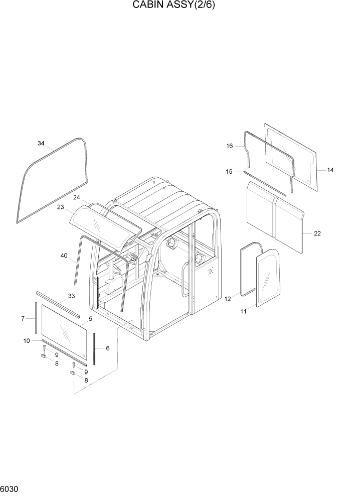 Схема запчастей Hyundai R55W7 - PAGE 6030 CAB ASSY(2/6) СТРУКТУРА