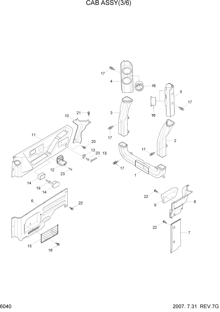 Схема запчастей Hyundai R55W7 - PAGE 6040 CAB ASSY(3/6) СТРУКТУРА