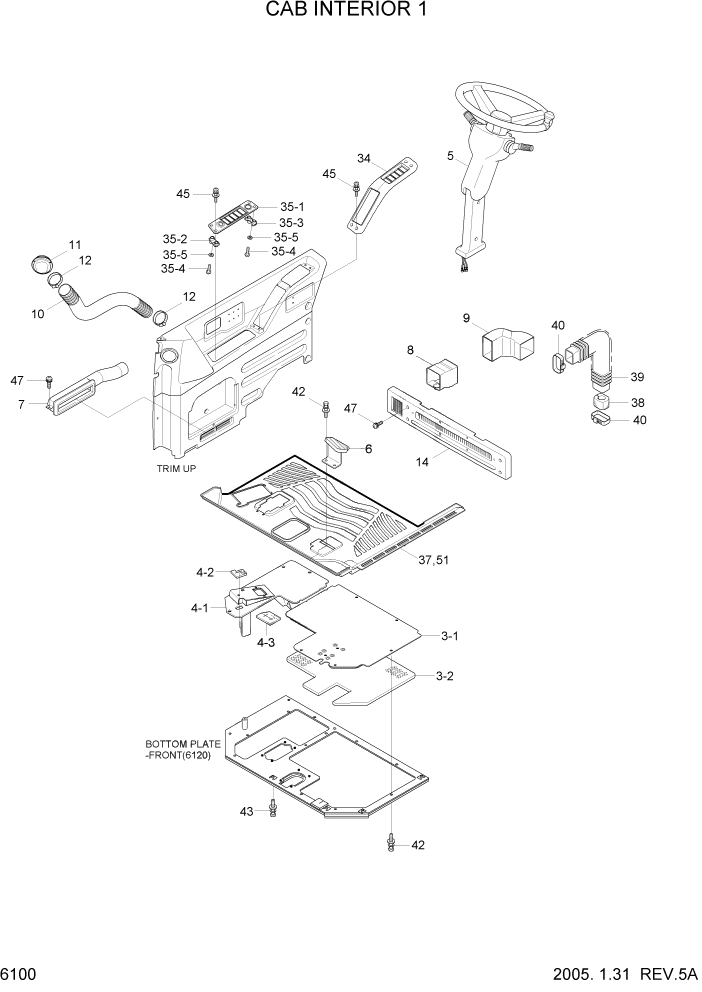 Схема запчастей Hyundai R55W7 - PAGE 6100 CAB INTERIOR 1 СТРУКТУРА