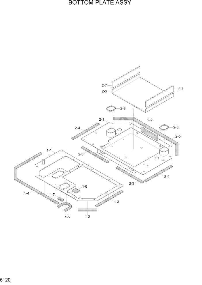 Схема запчастей Hyundai R55W7 - PAGE 6120 BOTTOM PLATE ASSY СТРУКТУРА