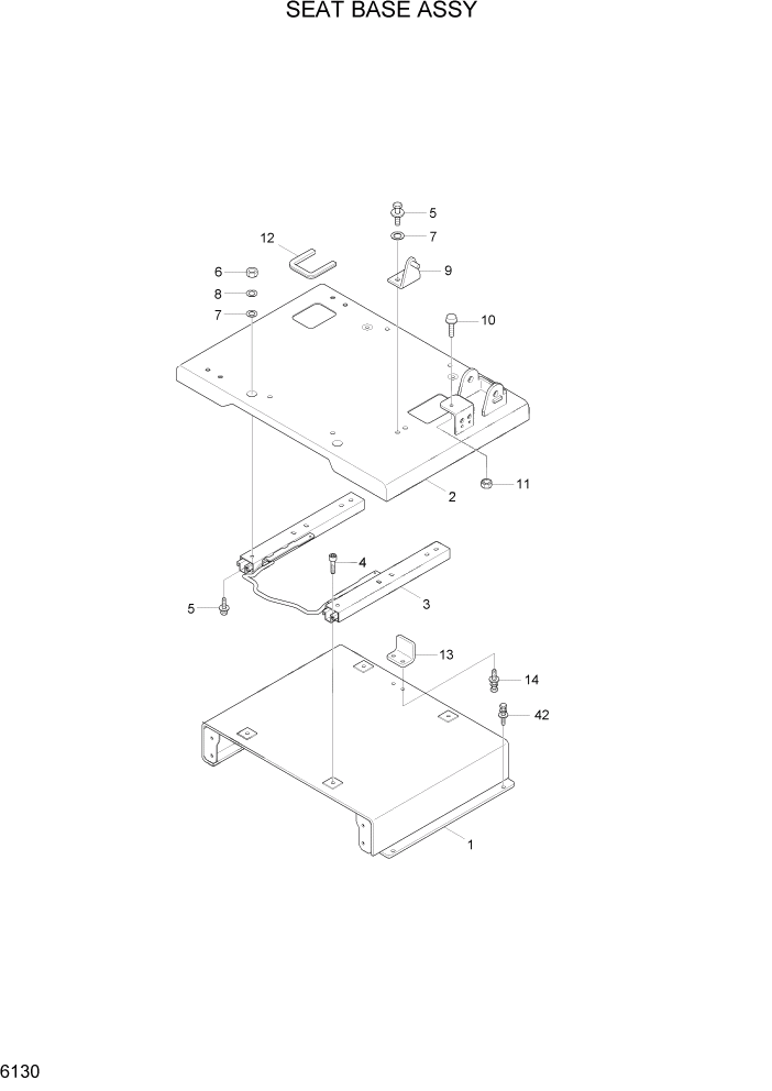 Схема запчастей Hyundai R55W7 - PAGE 6130 SEAT BASE ASSY СТРУКТУРА