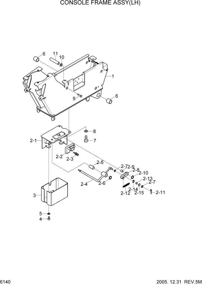 Схема запчастей Hyundai R55W7 - PAGE 6140 CONSOLE FRAME ASSY(LH) СТРУКТУРА