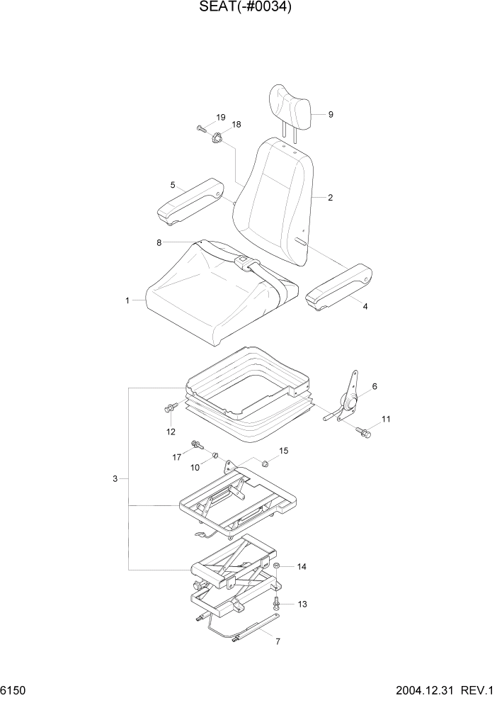 Схема запчастей Hyundai R55W7 - PAGE 6150 SEAT(-#0034) СТРУКТУРА