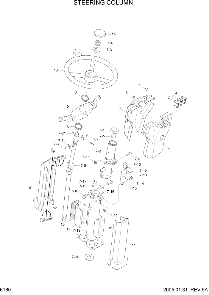 Схема запчастей Hyundai R55W7 - PAGE 6160 STEERING COLUMN СТРУКТУРА